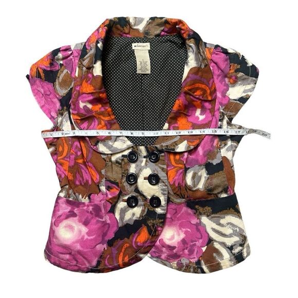 Anthropologie Elevenses Linen Blend Floral Short Cap Sleeve Blazer Size 6 - Picture 7 of 10